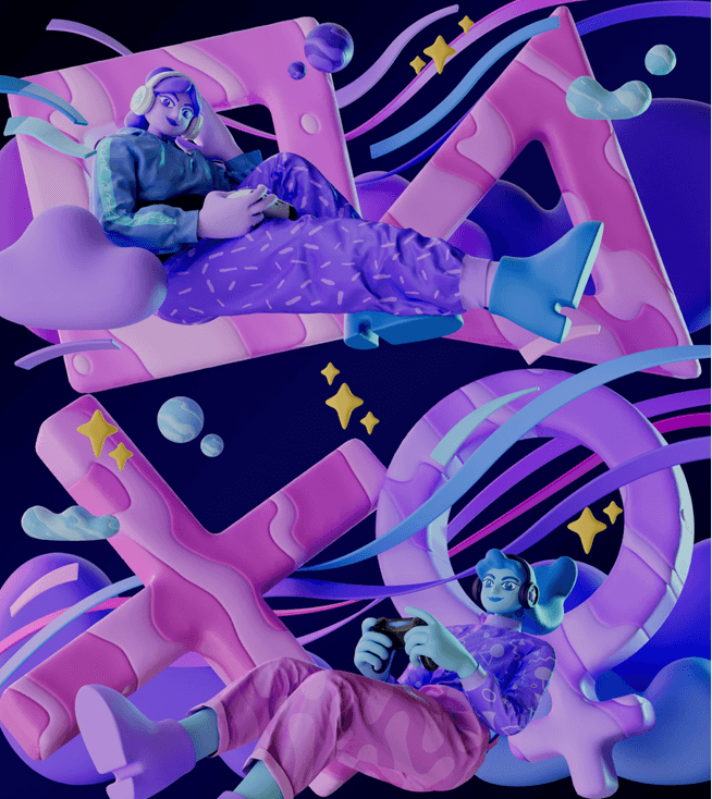 PlayStation Women Theme 2022. Illustration artwork showing PlayStation symbols and two gaming characters.