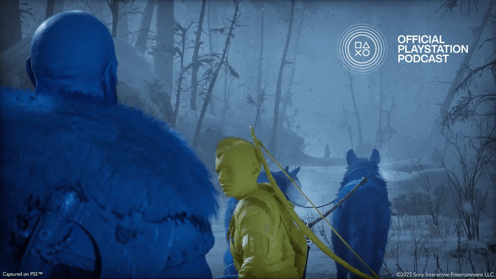 A screenshot of God of War Ragnarok using an accessibility mode of the game. 