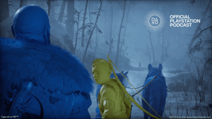 A screenshot of God of War Ragnarok using an accessibility mode of the game.