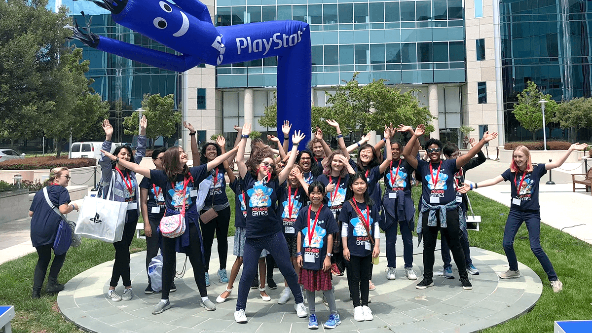 Group photo of Girls Make Games participants