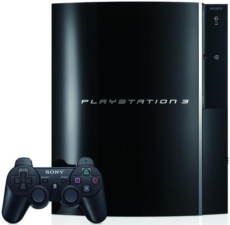 PlayStation 3の黒いコンソールとコントローラーの写真